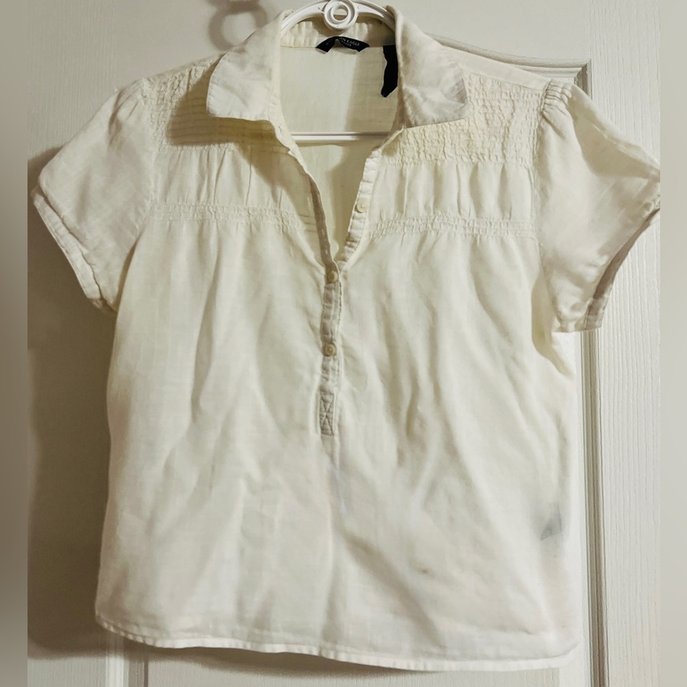 American Eagle Outfitters White Short-Sleeve Polo Blouse